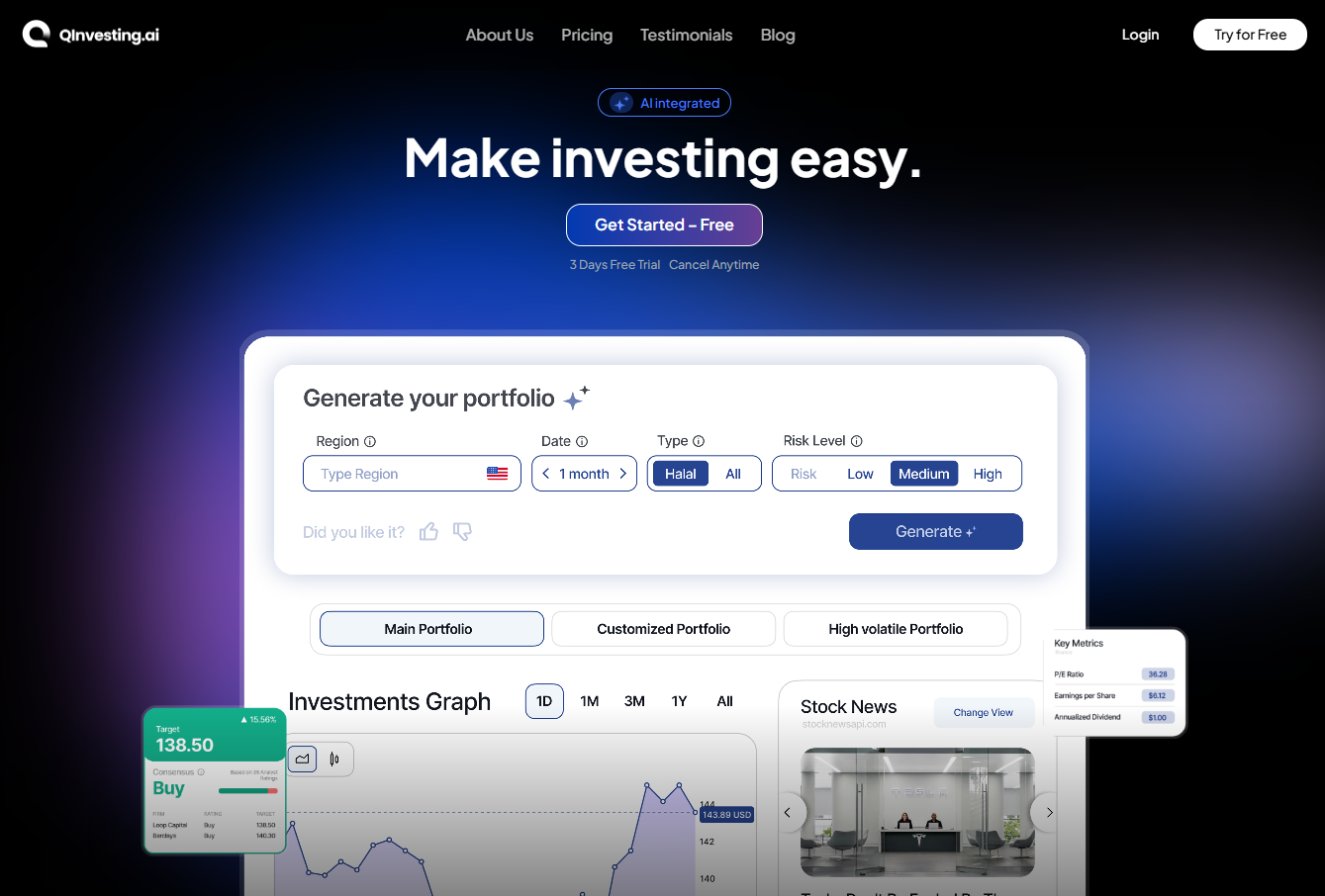QInvesting - Проект веб-разработки QInvesting - AI-платформа для инвестиций, которая помогает строить и оптимизировать портфель с помощью ИИ